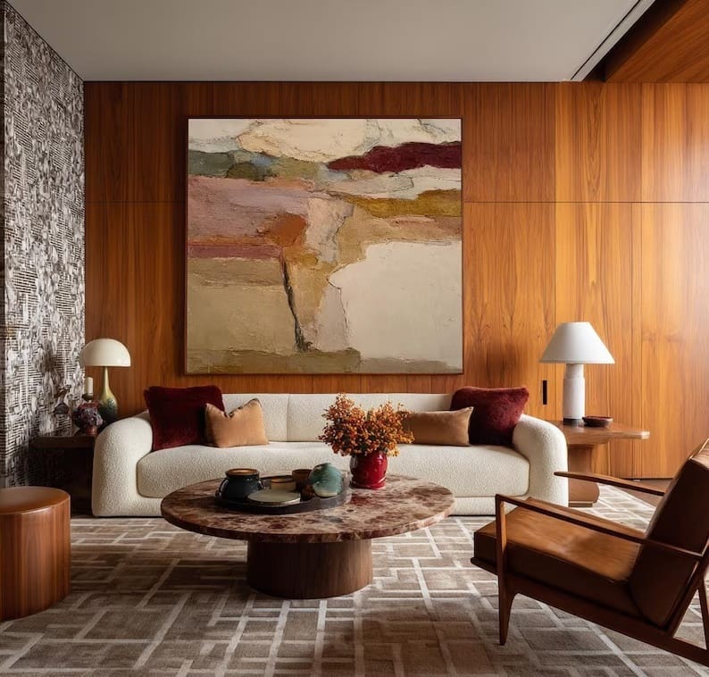 Abstract Earth Tone Wall Art – Minimal Geometric Texture Painting#yy260623064