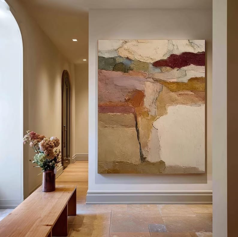 Abstract Earth Tone Wall Art – Minimal Geometric Texture Painting#yy260623064