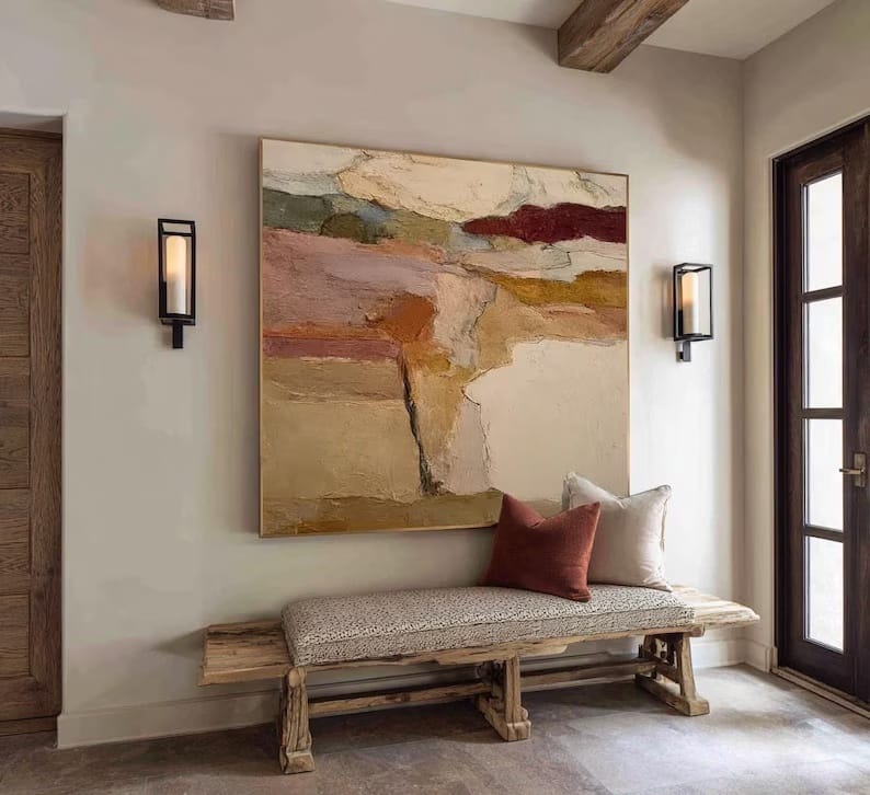 Abstract Earth Tone Wall Art – Minimal Geometric Texture Painting#yy260623064