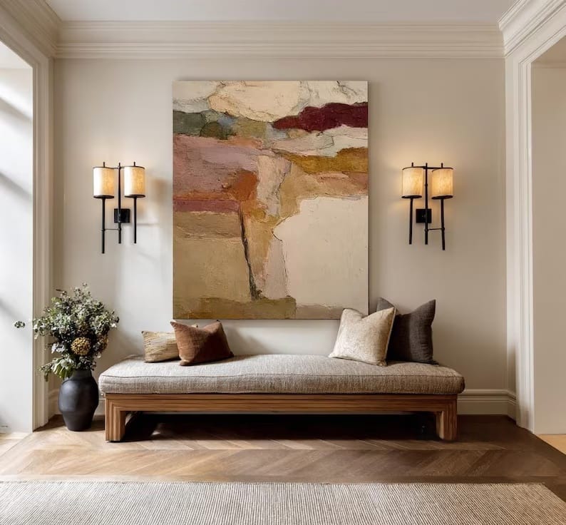 Abstract Earth Tone Wall Art – Minimal Geometric Texture Painting#yy260623064