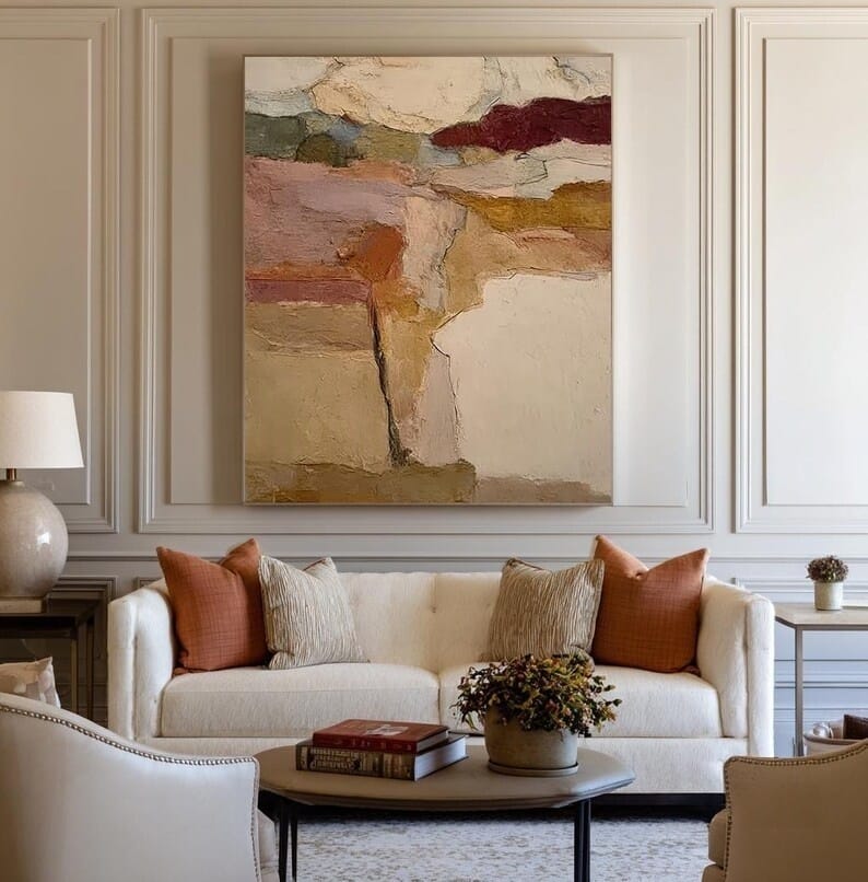 Abstract Earth Tone Wall Art – Minimal Geometric Texture Painting#yy260623064