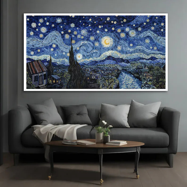 Starry Night Style Wall Art – Van Gogh Inspired Night Sky Painting#yy260623068