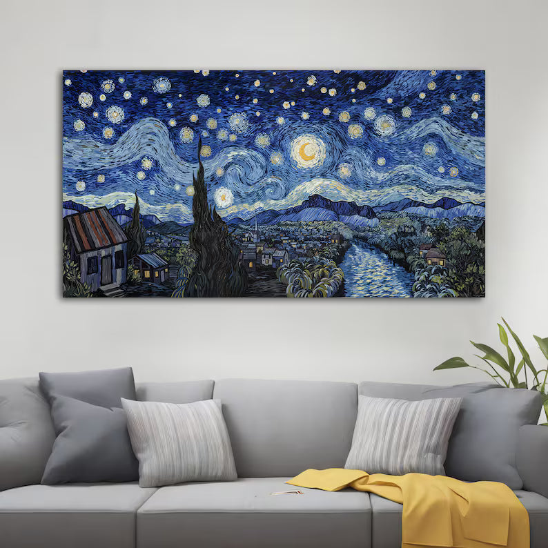 Starry Night Style Wall Art – Van Gogh Inspired Night Sky Painting#yy260623068