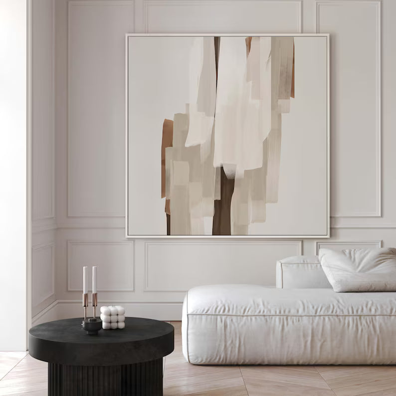 Abstract Minimal Wall Art – Beige Geometric Layered Painting#yy260623071