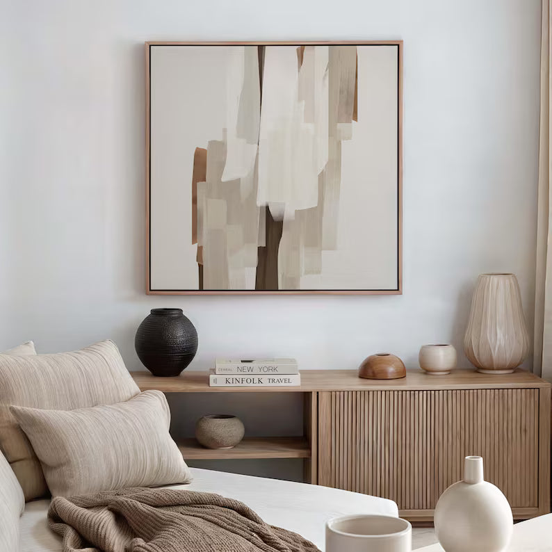Abstract Minimal Wall Art – Beige Geometric Layered Painting#yy260623071