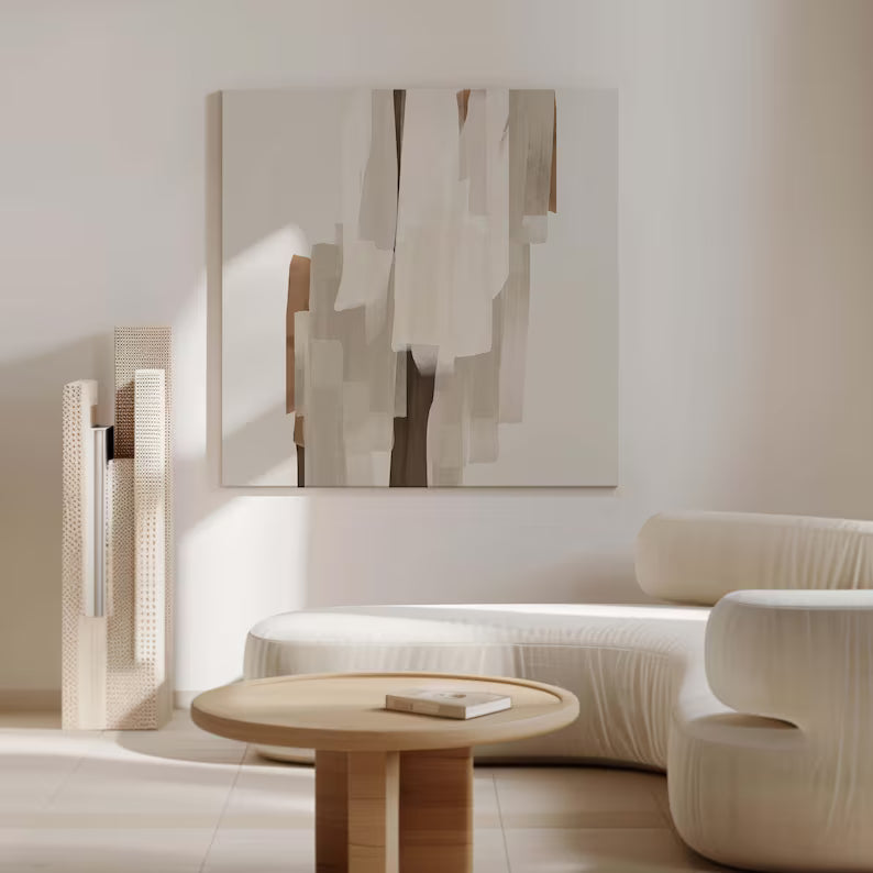 Abstract Minimal Wall Art – Beige Geometric Layered Painting#yy260623071