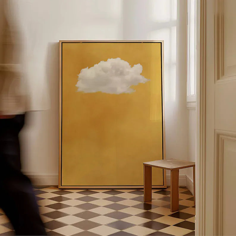 Minimal Cloud Wall Art – Abstract Golden Sky Painting#yy260623072