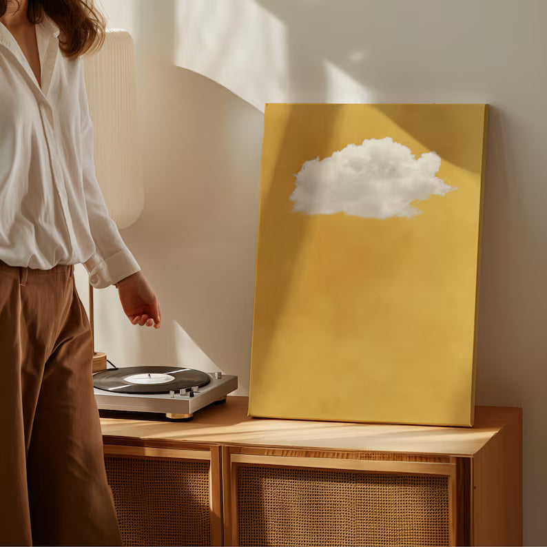 Minimal Cloud Wall Art – Abstract Golden Sky Painting#yy260623072