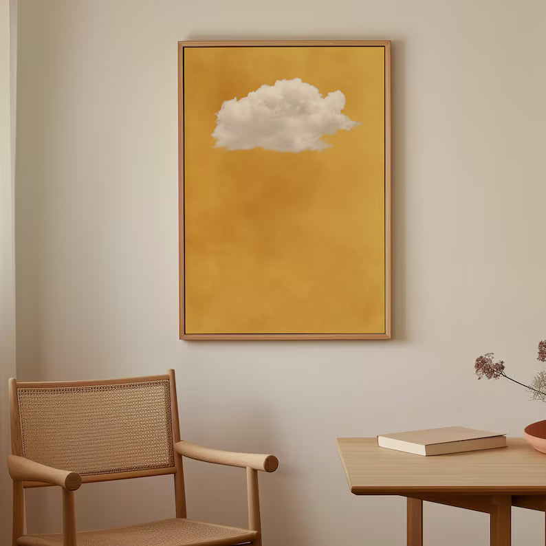 Minimal Cloud Wall Art – Abstract Golden Sky Painting#yy260623072