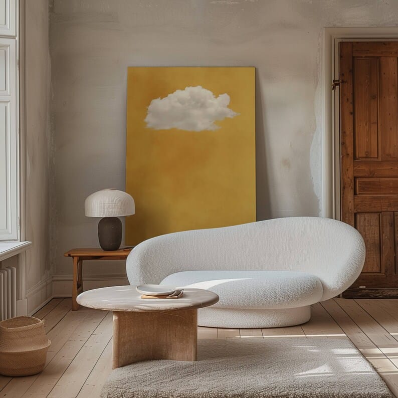 Minimal Cloud Wall Art – Abstract Golden Sky Painting#yy260623072