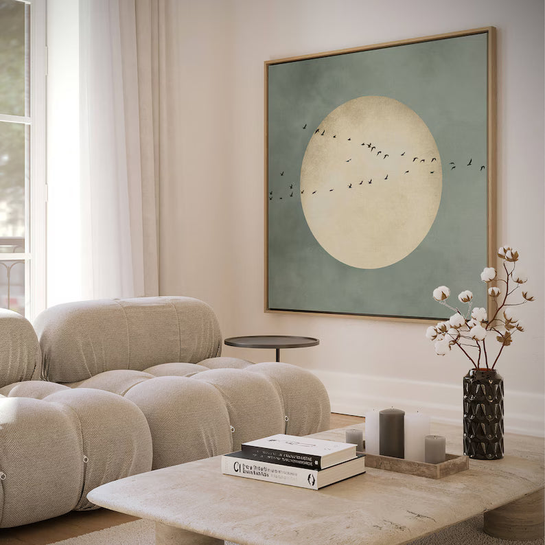 Minimal Moon Wall Art – Abstract Birds Flying Painting#yy260623076