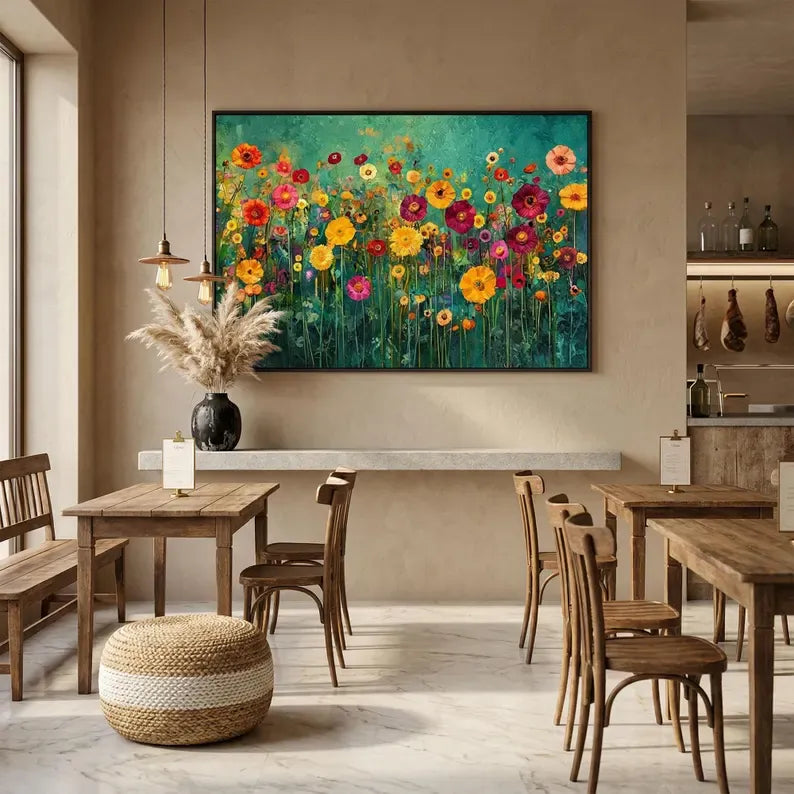 Colorful Floral Textured Oil Painting Wall Art – Abstract Flower Garden Canvas Artwork#yy260623084
