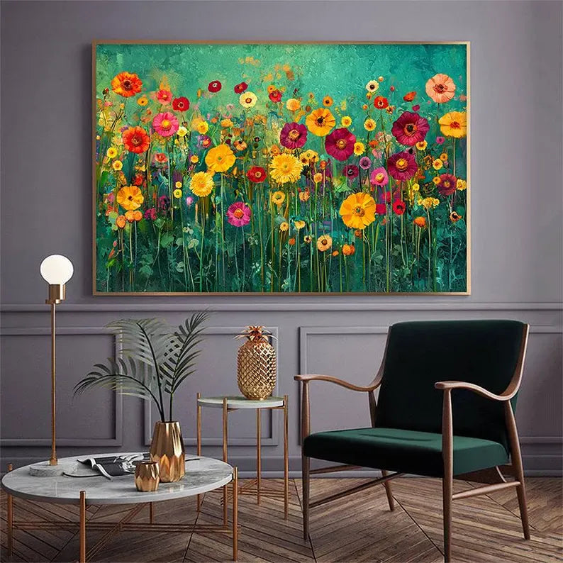 Colorful Floral Textured Oil Painting Wall Art – Abstract Flower Garden Canvas Artwork#yy260623084