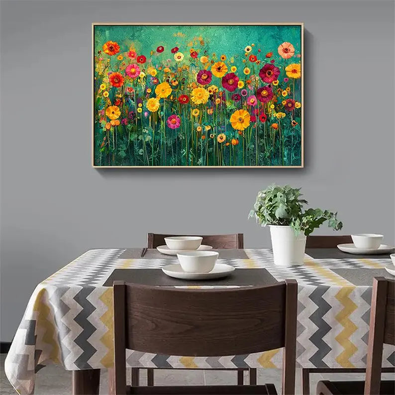 Colorful Floral Textured Oil Painting Wall Art – Abstract Flower Garden Canvas Artwork#yy260623084