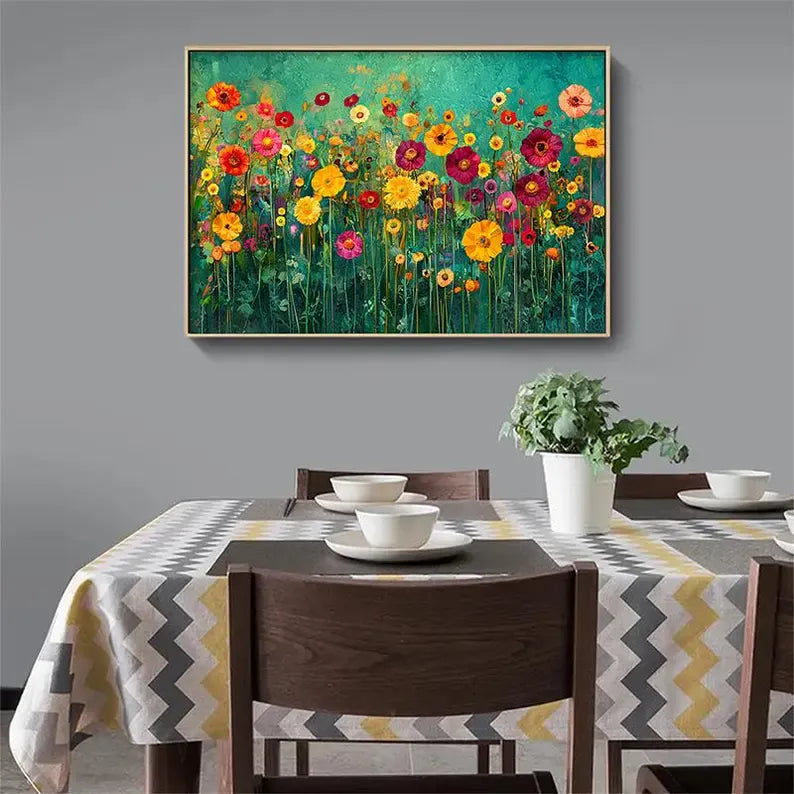 Colorful Floral Textured Oil Painting Wall Art – Abstract Flower Garden Canvas Artwork#yy260623084