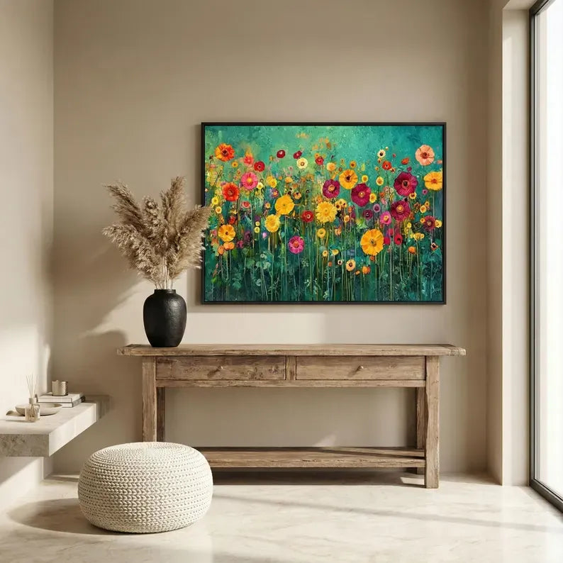 Colorful Floral Textured Oil Painting Wall Art – Abstract Flower Garden Canvas Artwork#yy260623084