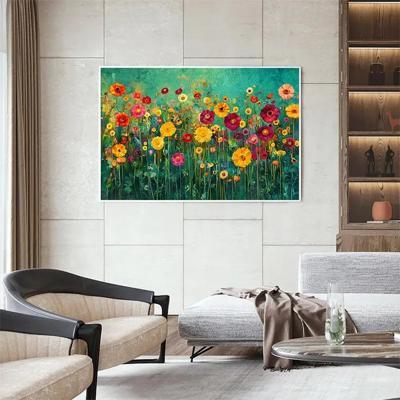 Colorful Floral Textured Oil Painting Wall Art – Abstract Flower Garden Canvas Artwork#yy260623084