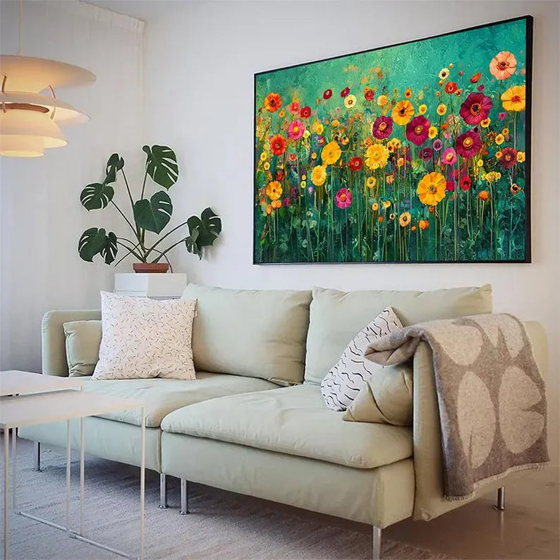 Colorful Floral Textured Oil Painting Wall Art – Abstract Flower Garden Canvas Artwork#yy260623084