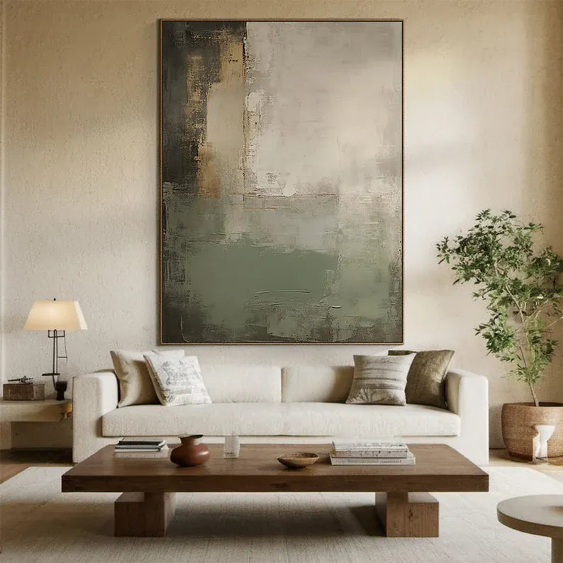 Modern Neutral Abstract Textured Oil Painting Wall Art – Minimalist Earth Tone Canvas Artwork#yy260623089