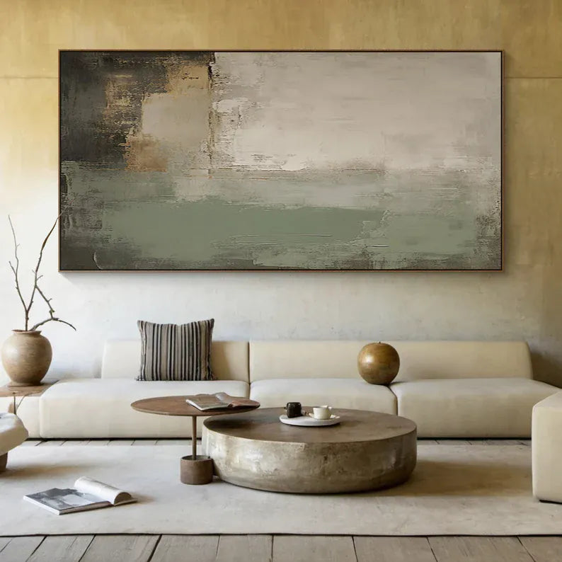 Modern Neutral Abstract Textured Oil Painting Wall Art – Minimalist Earth Tone Canvas Artwork#yy260623089