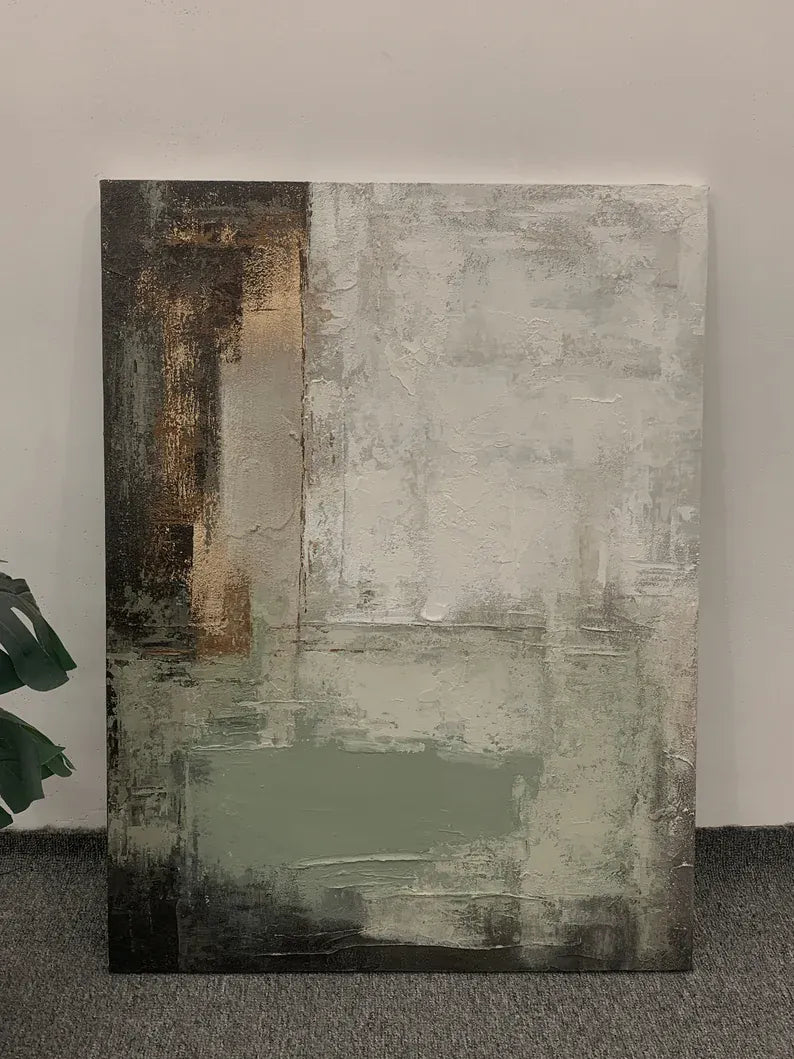 Modern Neutral Abstract Textured Oil Painting Wall Art – Minimalist Earth Tone Canvas Artwork#yy260623089