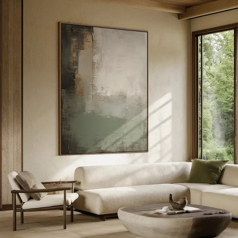 Modern Neutral Abstract Textured Oil Painting Wall Art – Minimalist Earth Tone Canvas Artwork#yy260623089