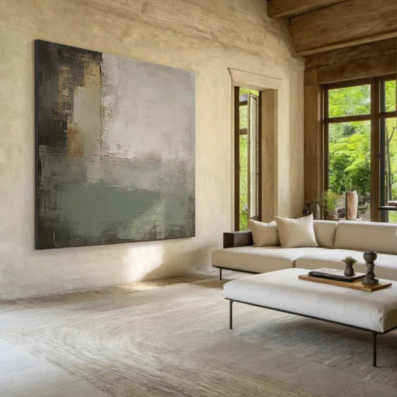 Modern Neutral Abstract Textured Oil Painting Wall Art – Minimalist Earth Tone Canvas Artwork#yy260623089