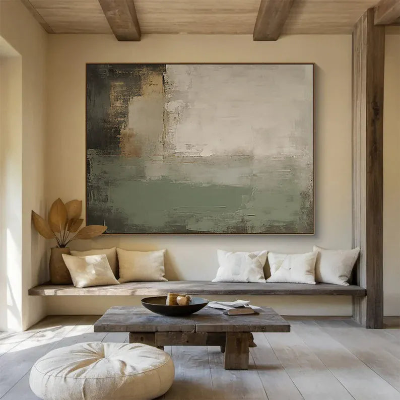 Modern Neutral Abstract Textured Oil Painting Wall Art – Minimalist Earth Tone Canvas Artwork#yy260623089