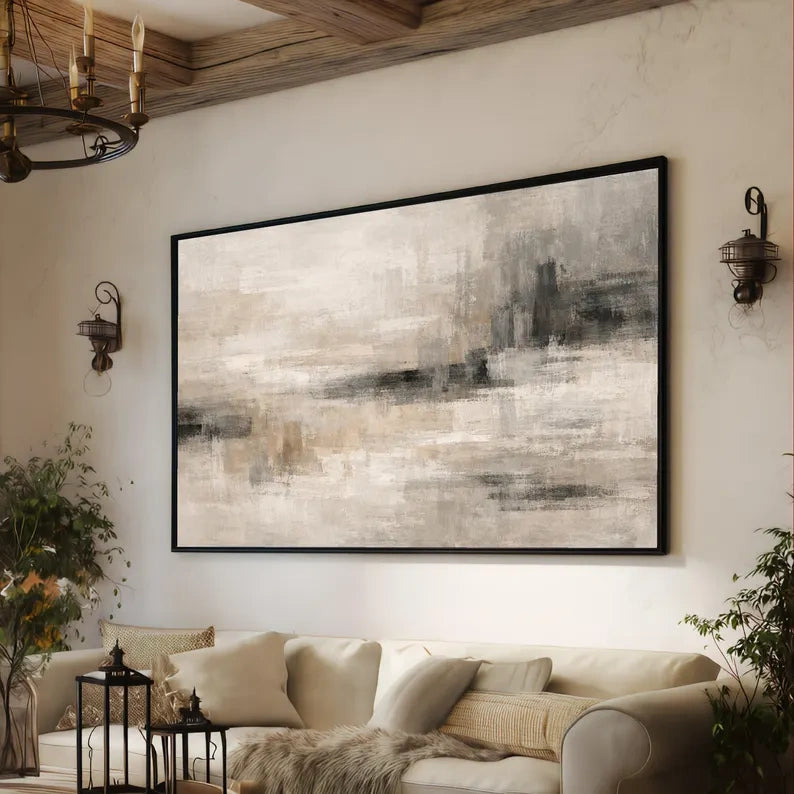 Neutral Abstract Landscape Painting – Minimalist Canvas Wall Art#yy710028