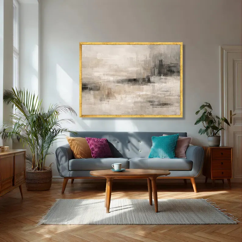 Neutral Abstract Landscape Painting – Minimalist Canvas Wall Art#yy710028