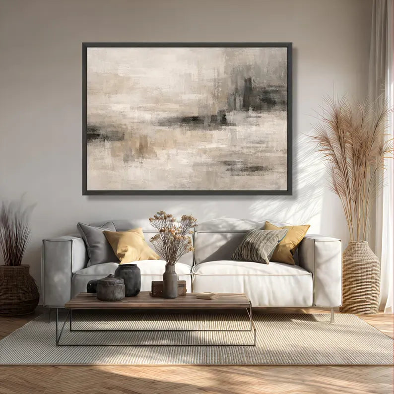 Neutral Abstract Landscape Painting – Minimalist Canvas Wall Art#yy710028