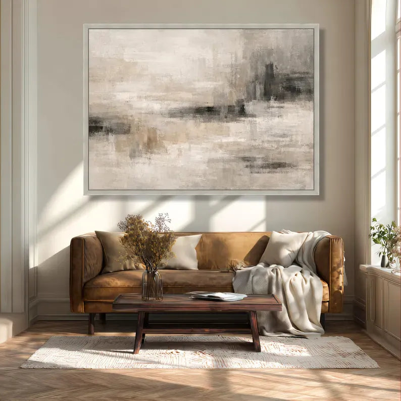Neutral Abstract Landscape Painting – Minimalist Canvas Wall Art#yy710028