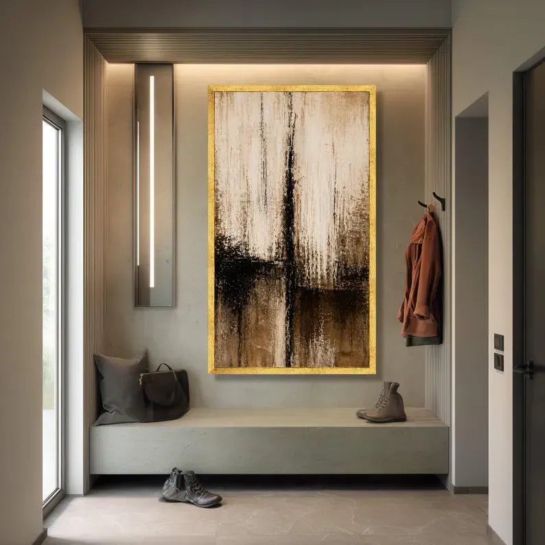 Black Beige Abstract Painting – Minimalist Textured Wall Art#yy710029