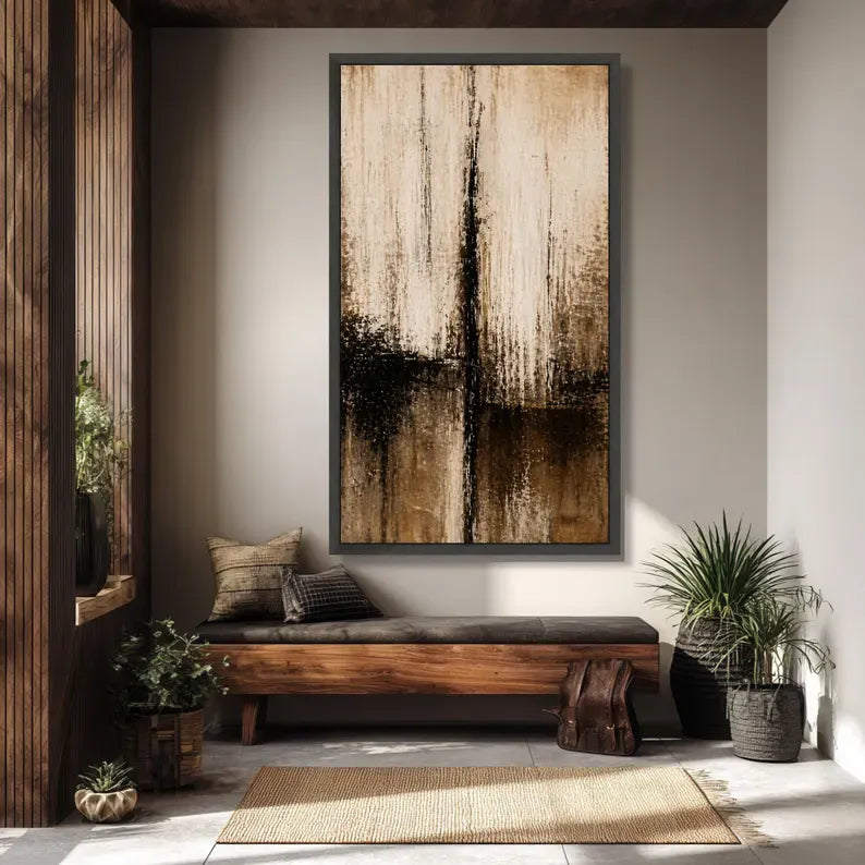 Black Beige Abstract Painting – Minimalist Textured Wall Art#yy710029