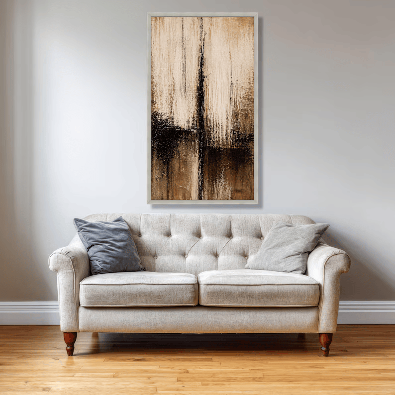 Black Beige Abstract Painting – Minimalist Textured Wall Art#yy710029