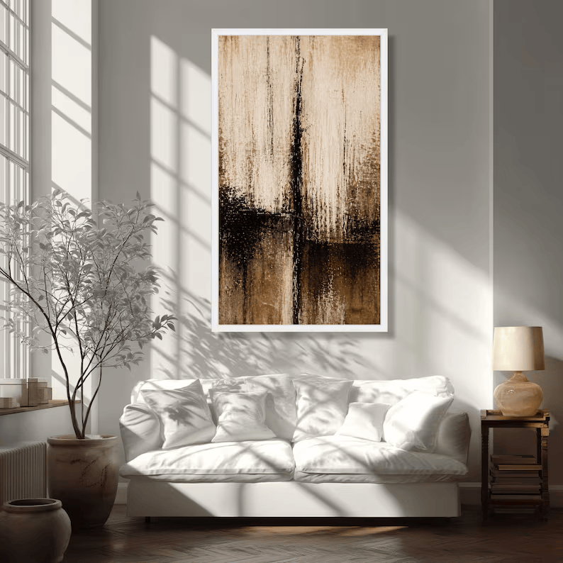 Black Beige Abstract Painting – Minimalist Textured Wall Art#yy710029