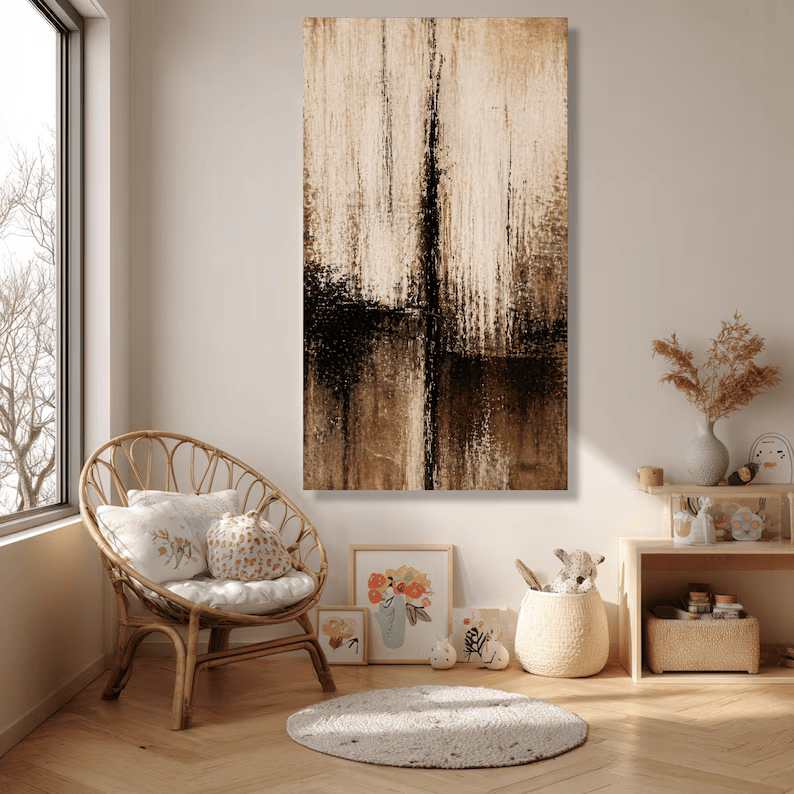 Black Beige Abstract Painting – Minimalist Textured Wall Art#yy710029