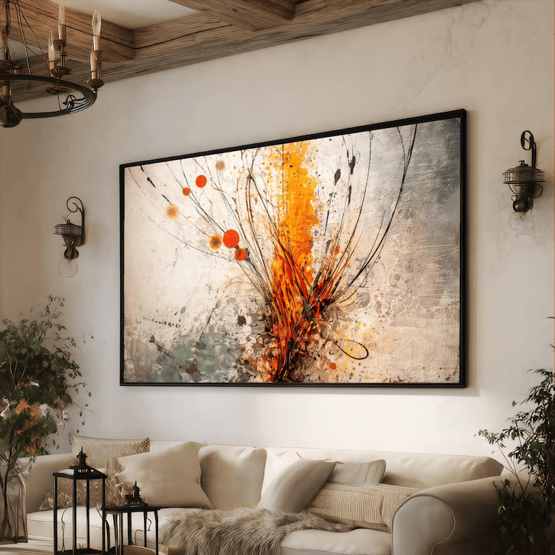 Orange Abstract Botanical Painting – Modern Textured Wall Art#yy710030