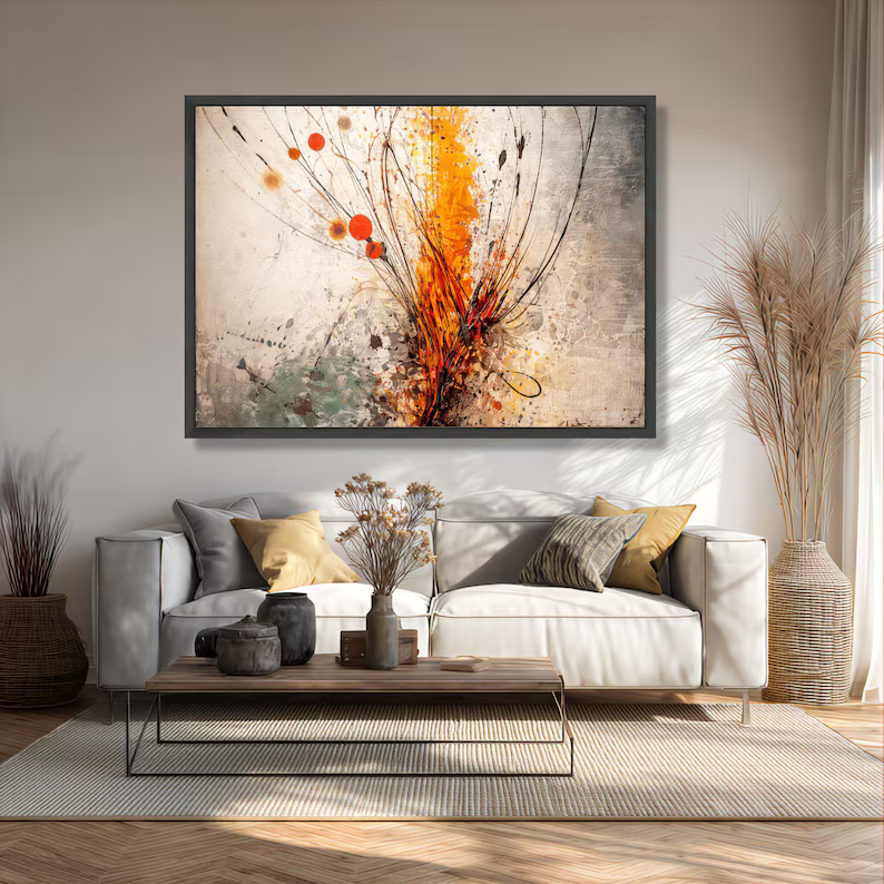 Orange Abstract Botanical Painting – Modern Textured Wall Art#yy710030