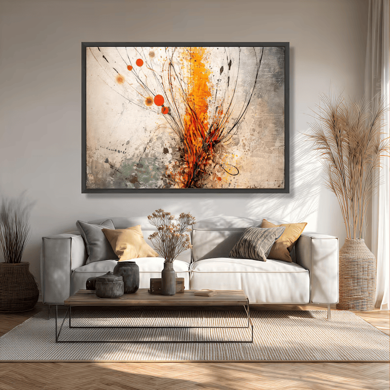 Orange Abstract Botanical Painting – Modern Textured Wall Art#yy710030