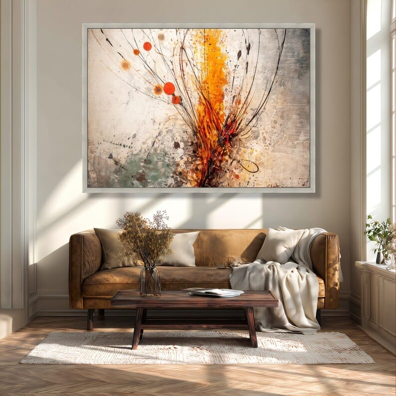 Orange Abstract Botanical Painting – Modern Textured Wall Art#yy710030