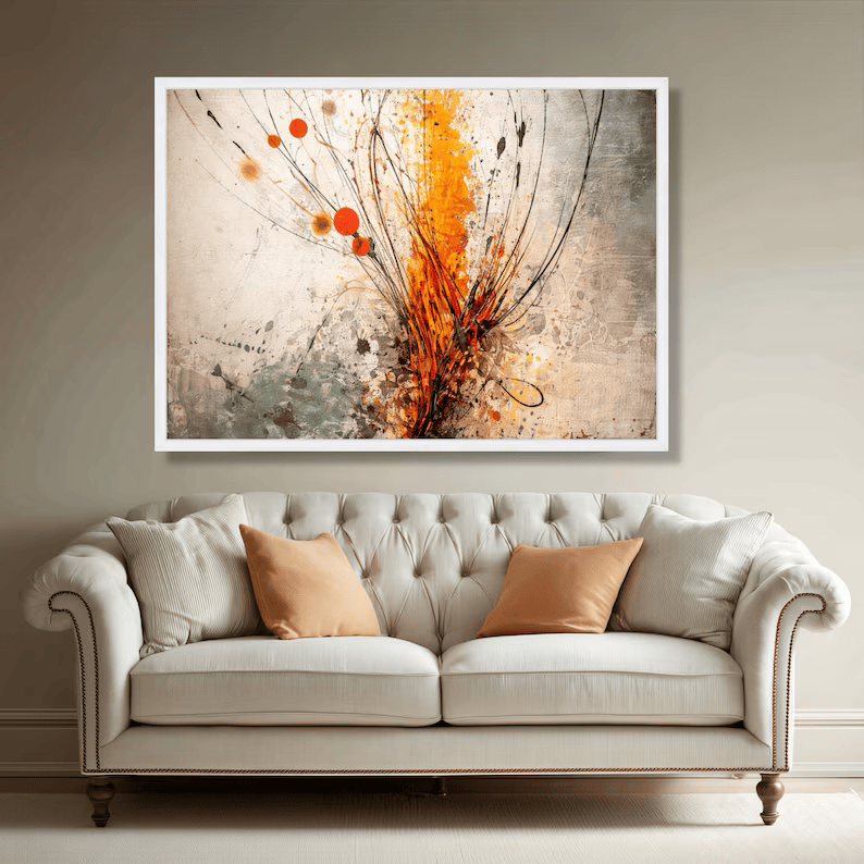 Orange Abstract Botanical Painting – Modern Textured Wall Art#yy710030