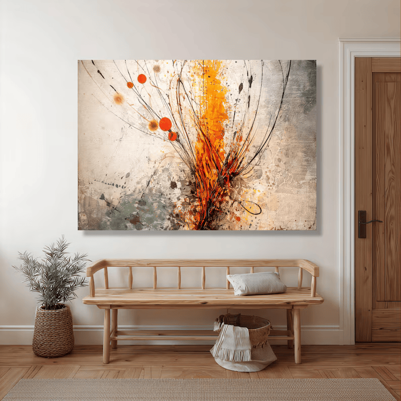 Orange Abstract Botanical Painting – Modern Textured Wall Art#yy710030