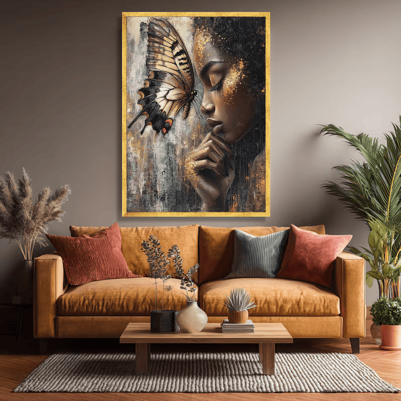 Butterfly Woman Portrait Painting – Luxury Gold Canvas Wall Art#yy710016