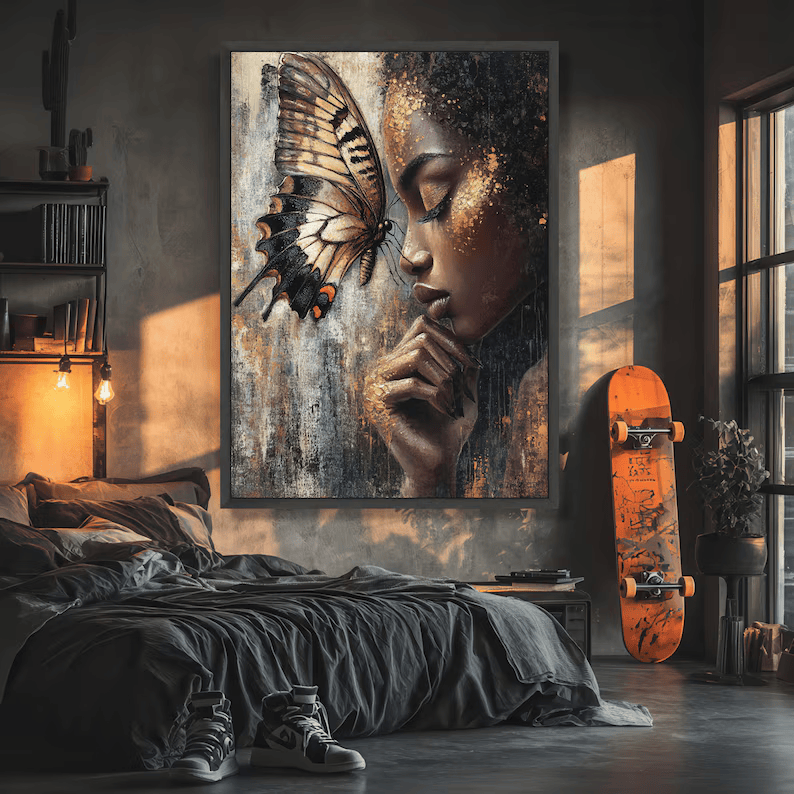 Butterfly Woman Portrait Painting – Luxury Gold Canvas Wall Art#yy710016