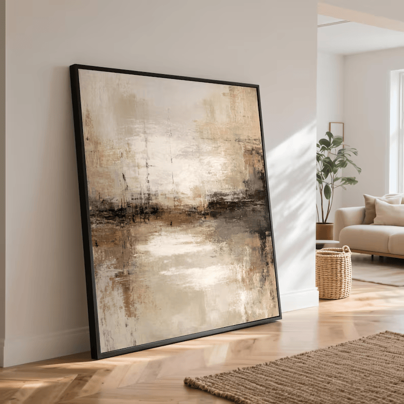 Wabi Sabi Neutral Abstract Landscape Painting – Minimalist Square Wall Art#yy710031