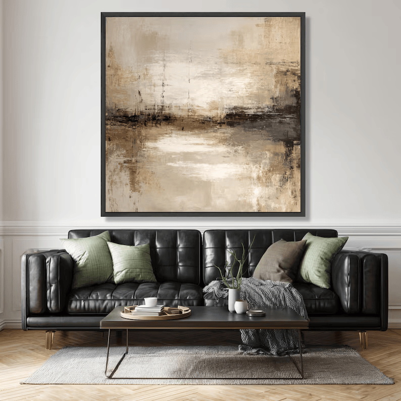 Neutral Abstract Landscape Painting – Minimalist Square Wall Art#yy710031