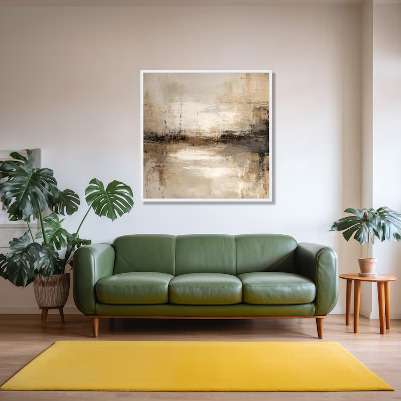 Neutral Abstract Landscape Painting – Minimalist Square Wall Art#yy710031