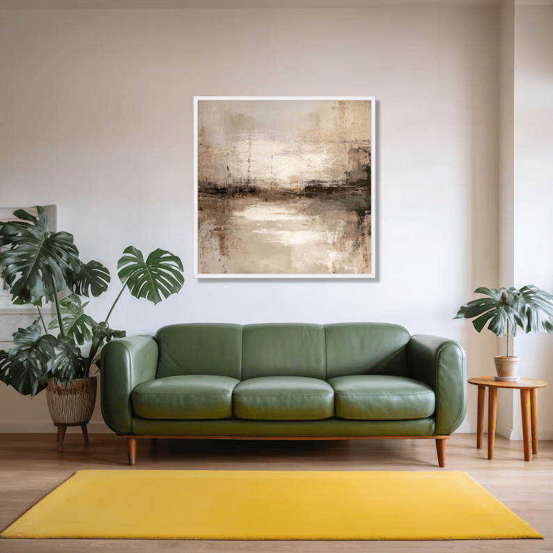 Neutral Abstract Landscape Painting – Minimalist Square Wall Art#yy710031