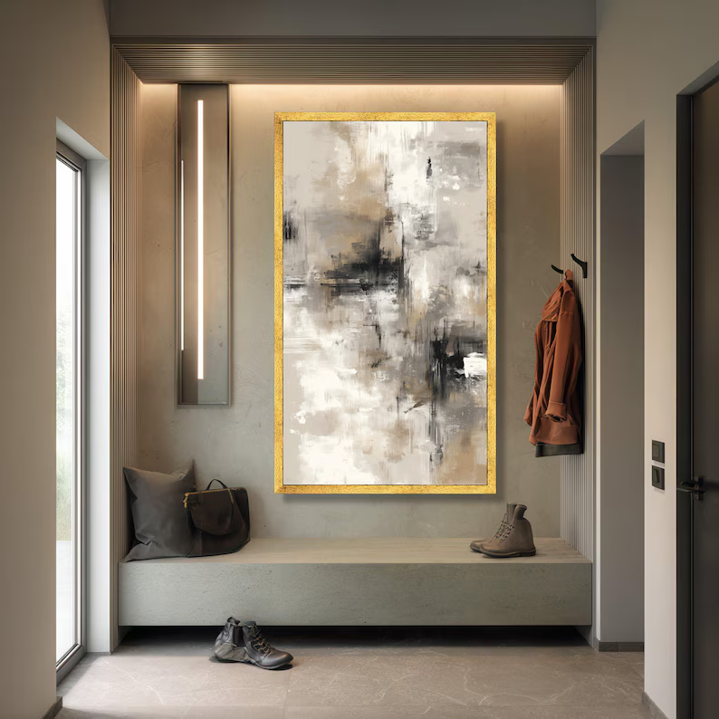 Neutral Vertical Abstract Painting – Modern Textured Wall Art#yy710033